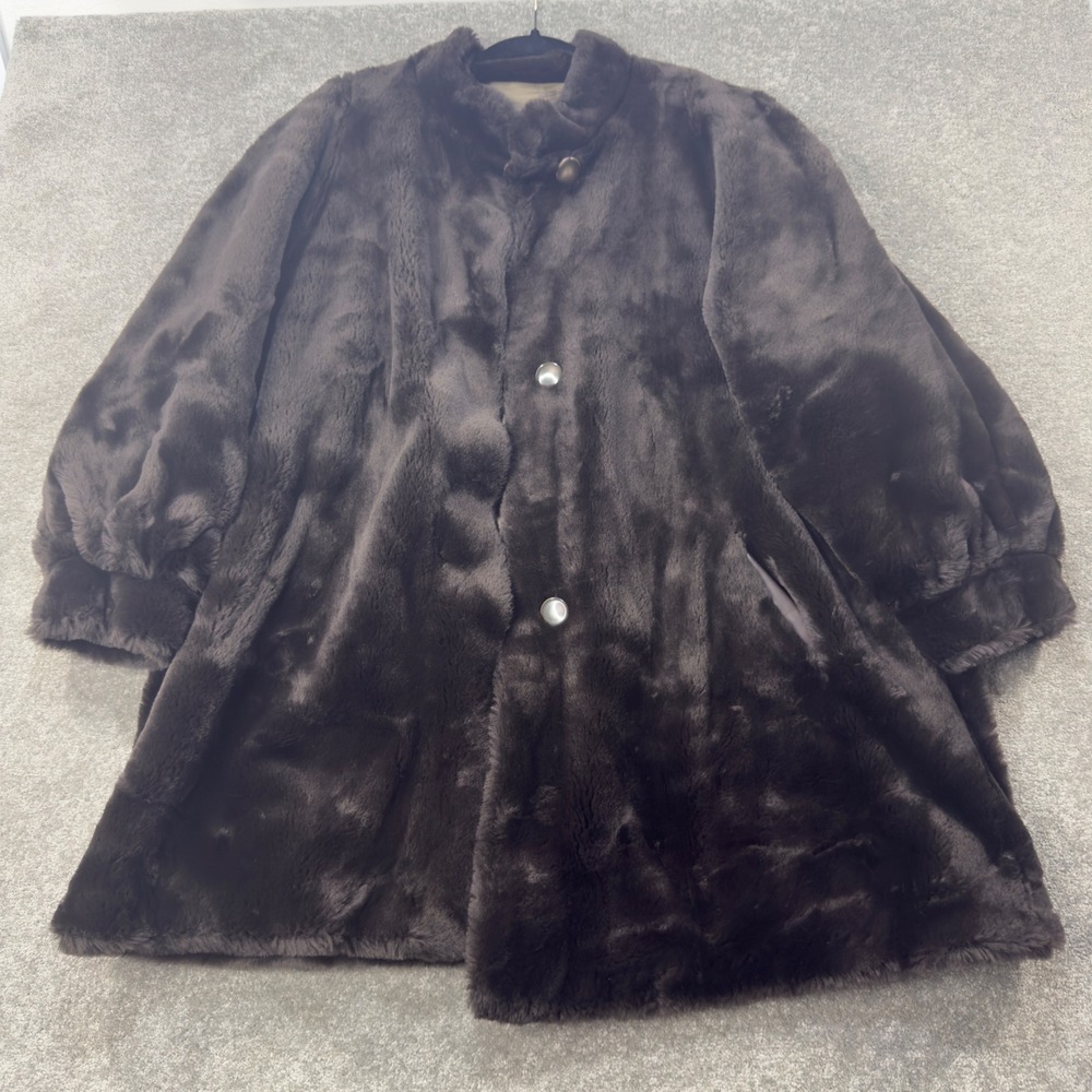 J Percy for Marvin Richards Faux Fur Coat Womens XL Brown Reversible Long Sleeve